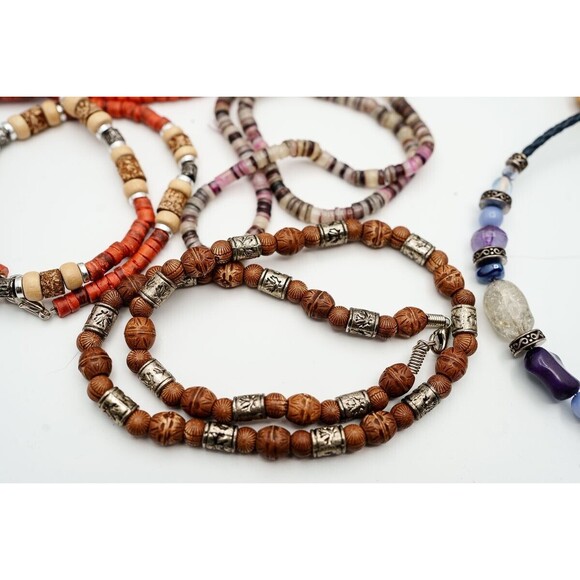Necklace Lot 9 wood bead glass boho style - Picture 2 of 8